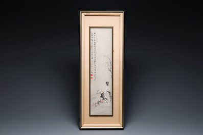 Ecole chinoise, sign&eacute; Zhang Daqian 張大千 (1898-1983): 'Beaut&eacute; dans le jardin', encre et couleurs sur papier, dat&eacute; 1975