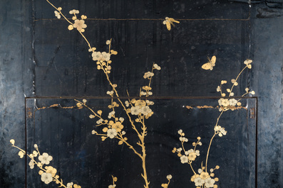 Two large Chinese Canton black and gilt-lacquered panels, 19th C.