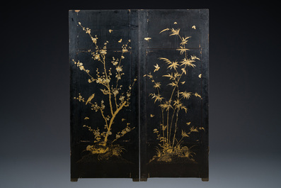 Two large Chinese Canton black and gilt-lacquered panels, 19th C.