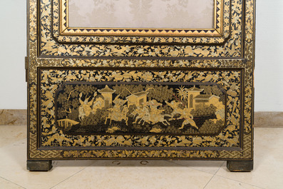 Two large Chinese Canton black and gilt-lacquered panels, 19th C.