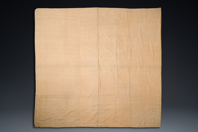 A large Chinese yellow-ground silk embroidery decorated with three five-clawed dragons, 19th C.