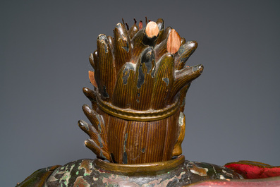 Importante sculpture d'un g&eacute;n&eacute;ral divin en bois laqu&eacute; et polychrom&eacute;, Japon, Edo, dat&eacute;e 1623