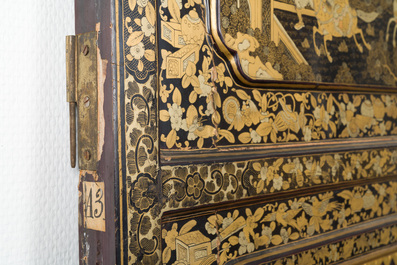 Two large Chinese Canton black and gilt-lacquered panels, 19th C.