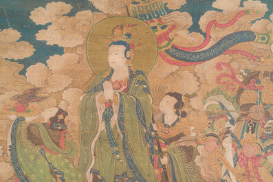 Ecole chinoise: 'Ciel plein de divinit&eacute;s bouddhistes', encre et couleurs sur soie, 18&egrave;me