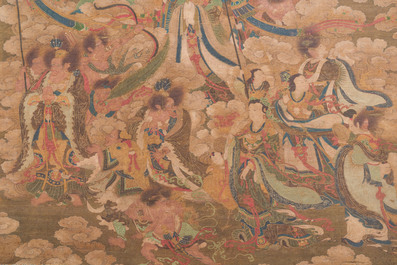 Ecole chinoise: 'Ciel plein de divinit&eacute;s bouddhistes', encre et couleurs sur soie, 18&egrave;me
