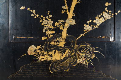 Two large Chinese Canton black and gilt-lacquered panels, 19th C.