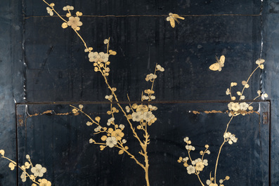 Two large Chinese Canton black and gilt-lacquered panels, 19th C.
