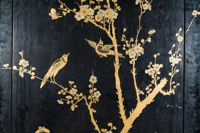 Two large Chinese Canton black and gilt-lacquered panels, 19th C.