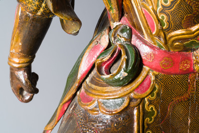Importante sculpture d'un g&eacute;n&eacute;ral divin en bois laqu&eacute; et polychrom&eacute;, Japon, Edo, dat&eacute;e 1623