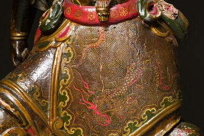 Importante sculpture d'un g&eacute;n&eacute;ral divin en bois laqu&eacute; et polychrom&eacute;, Japon, Edo, dat&eacute;e 1623