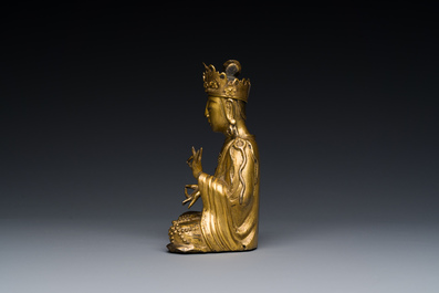 Statuette de Guanyin en bronze dor&eacute;, Cor&eacute;e, 17&egrave;me