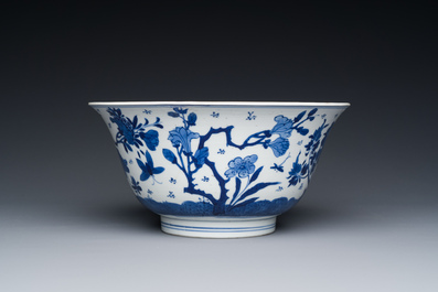 A Chinese blue and white bowl with floral 'four seasons' decoration, Chenghua mark, Kangxi