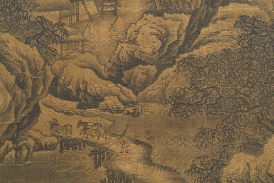 Ecole chinoise: 'Paysage montagneux', encre et couleurs sur soie, Ming