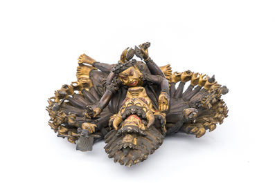 Statuette de Yamantaka en bronze dor&eacute;, Sino-Tibet, probablement 17/18&egrave;me