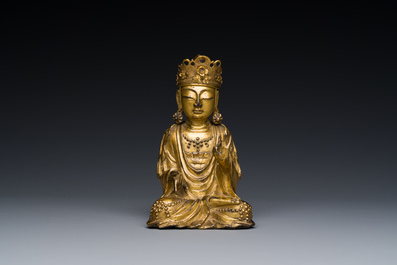 Statuette de Guanyin en bronze dor&eacute;, Cor&eacute;e, 17&egrave;me