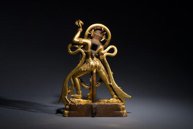 Statuette de Sarvabouddha Dakini en bronze dor&eacute;, Sino-Tibet, probablement 15&egrave;me
