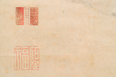 Ecole chinoise, anonyme, dans la collection de Shi Min 史敏 (1415-?): 'H&eacute;ron et acorus', aquarelle sur papier, dat&eacute;e 1427 mais probablement plus tardive