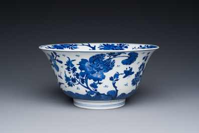 A Chinese blue and white bowl with floral 'four seasons' decoration, Chenghua mark, Kangxi