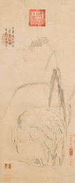 Ecole chinoise, anonyme, dans la collection de Shi Min 史敏 (1415-?): 'H&eacute;ron et acorus', aquarelle sur papier, dat&eacute;e 1427 mais probablement plus tardive
