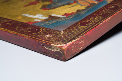 Ecran de table en bois dor&eacute;, laqu&eacute; et polychrom&eacute;, Chine, Shanxi, 16/17&egrave;me