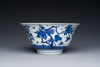 A Chinese blue and white bowl with floral 'four seasons' decoration, Chenghua mark, Kangxi
