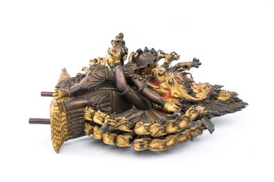 Statuette de Yamantaka en bronze dor&eacute;, Sino-Tibet, probablement 17/18&egrave;me