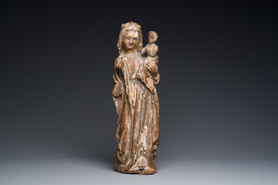 Vierge &agrave; l'Enfant en bois sculpt&eacute; et polychrom&eacute;, Pays-Bas m&eacute;ridionaux, 14/15&egrave;me