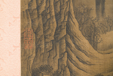 Ecole chinoise: 'Paysage montagneux', encre et couleurs sur soie, Ming