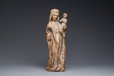 Vierge &agrave; l'Enfant en bois sculpt&eacute; et polychrom&eacute;, Pays-Bas m&eacute;ridionaux, 14/15&egrave;me