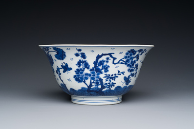 A Chinese blue and white bowl with floral 'four seasons' decoration, Chenghua mark, Kangxi