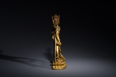 Statuette de Sarvabouddha Dakini en bronze dor&eacute;, Sino-Tibet, probablement 15&egrave;me