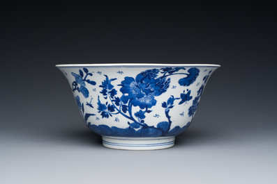 A Chinese blue and white bowl with floral 'four seasons' decoration, Chenghua mark, Kangxi