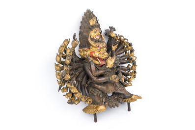 Statuette de Yamantaka en bronze dor&eacute;, Sino-Tibet, probablement 17/18&egrave;me