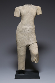 A sandstone torso of a Khmer deity, Pre Angkor period, Phnom Da, Cambodia, ca. 6th C.