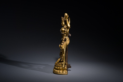 Statuette de Sarvabouddha Dakini en bronze dor&eacute;, Sino-Tibet, probablement 15&egrave;me