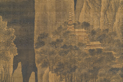 Ecole chinoise: 'Paysage montagneux', encre et couleurs sur soie, Ming