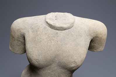A sandstone torso of a Khmer deity, Pre Angkor period, Phnom Da, Cambodia, ca. 6th C.