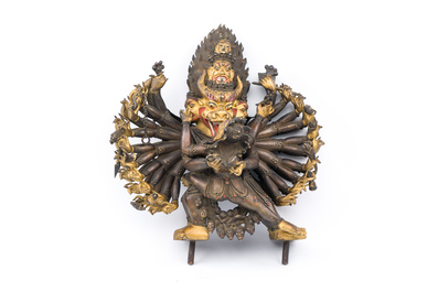 Statuette de Yamantaka en bronze dor&eacute;, Sino-Tibet, probablement 17/18&egrave;me