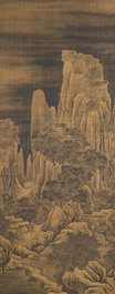 Ecole chinoise: 'Paysage montagneux', encre et couleurs sur soie, Ming