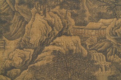Ecole chinoise: 'Paysage montagneux', encre et couleurs sur soie, Ming