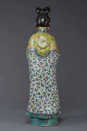 Importante sculpture de Guanyin en porcelaine de Chine famille rose, marque en creux Li Fu Xing Hao 李福興號, 19&egrave;me