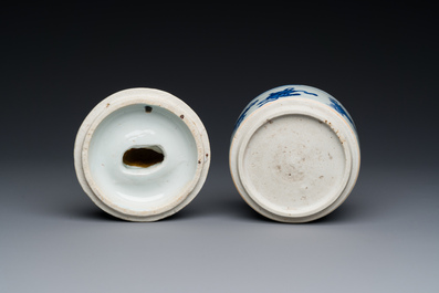 Een Chinese blauw-witte ko-sometsuke wierookbrander voor de Japanse markt met een pijproker op het deksel, Transitie periode
