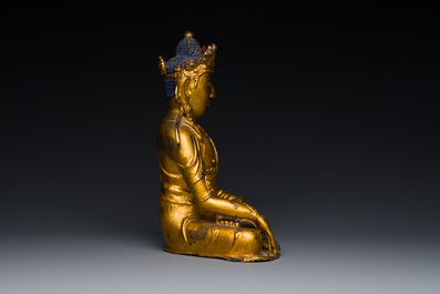 Statuette de Bouddha Shakyamuni en bronze dor&eacute;, Chine, 15/16&egrave;me