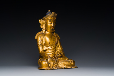 Statuette de Bouddha Shakyamuni en bronze dor&eacute;, Chine, 15/16&egrave;me