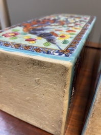 A pair of Chinese blue and white square flasks with European overdecoration, Kangxi