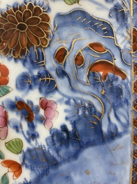 A pair of Chinese blue and white square flasks with European overdecoration, Kangxi