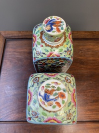 A pair of Chinese blue and white square flasks with European overdecoration, Kangxi