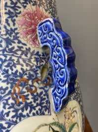 Grand vase de forme 'hu' en porcelaine de Chine doucai-rose &agrave; d&eacute;cor de papillons et d'oiseaux, marque et &eacute;poque de Qianlong