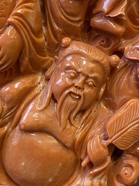 A large Chinese red coral 'Baxian' group, 19/20th C.