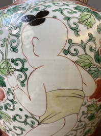 A Chinese famille verte 'Hehe Erxian' vase, Kangxi